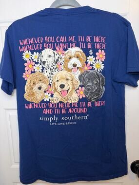 Simply Southern Medium Navy Pink Rescue Dogs T Shirt